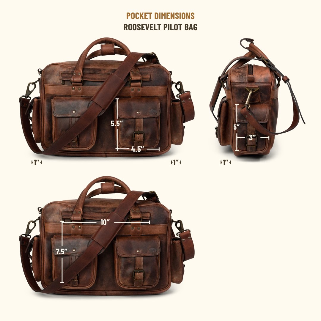 Pocket Sizing of Men's Buffalo Leather Pilot Bag | Dark Oak