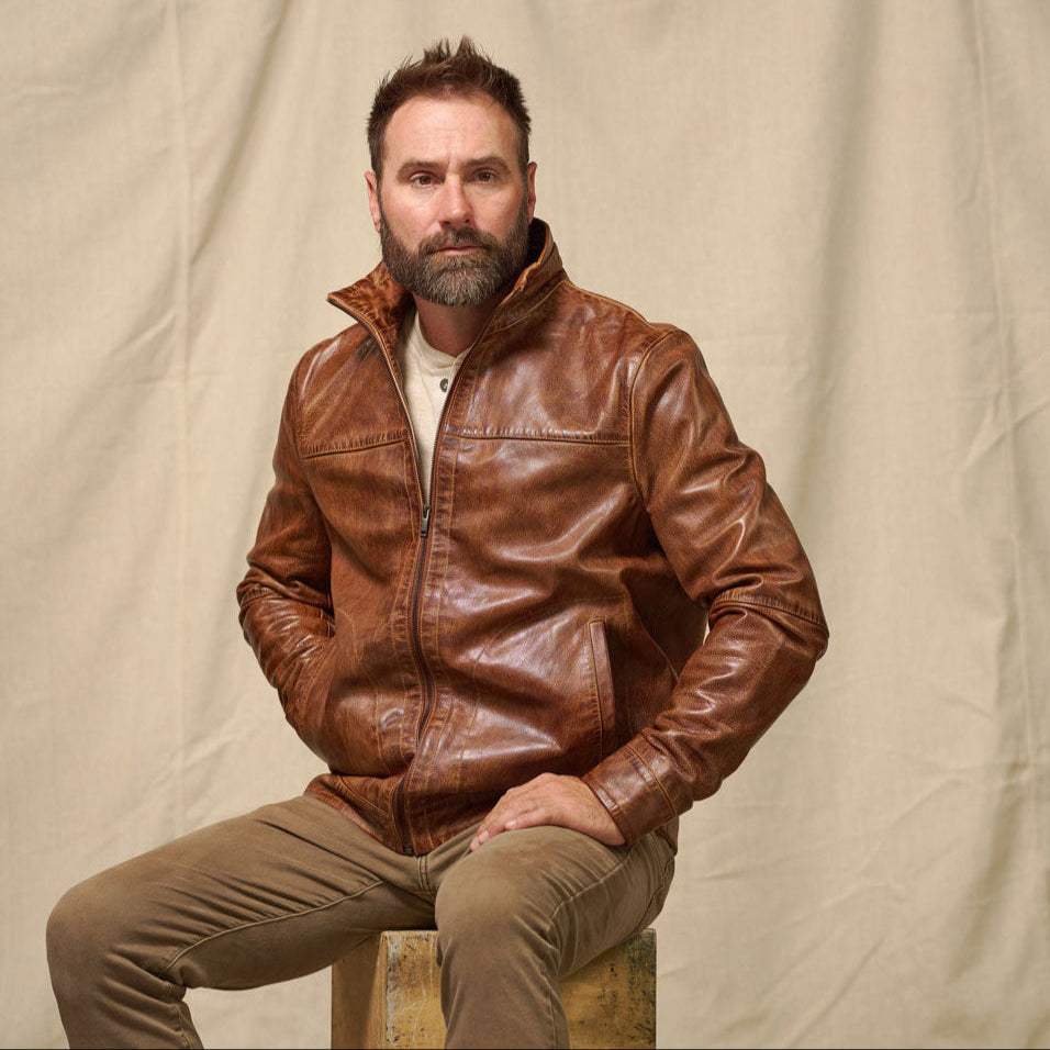 The Sedona Lightweight Leather Jacket from Buffalo Jackson in Copperwood Brown