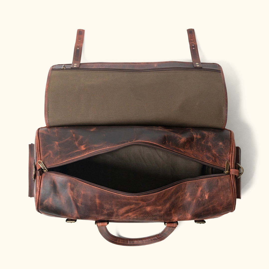 Roosevelt Buffalo Leather Travel Duffle Bag in Dark Oak